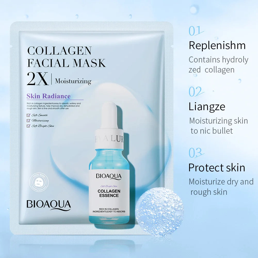 BIOAQUA Centella Collagen Moisturizing Refreshing Sheet Masks Hyaluronic Acid Facial Mask 30g